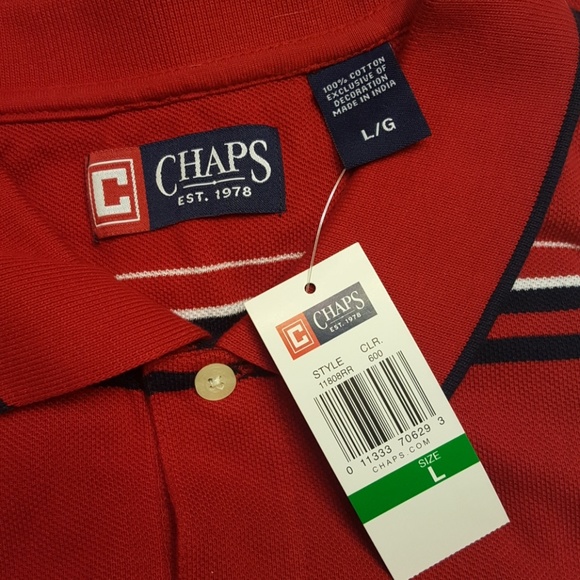 Chaps red men's striped polo, size L/G, NEW - Picture 7 of 8